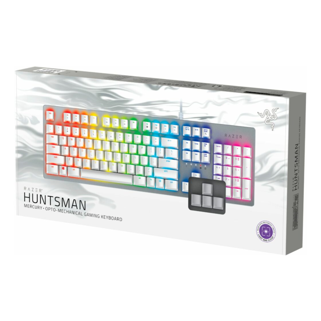 Opto-Mechanical Switches Durability of upto 100 Million Keystrokes US Layout Light and Clicky Gaming Keyboard Hybrid On-Board Memory and Cloud Storage White Razer Huntsman Mercury